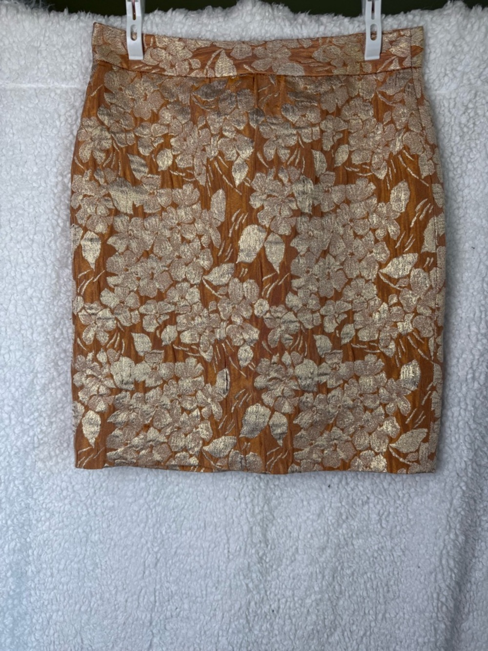 Talbots Metallic Gold & Peach Floral Jacquard Pencil Skirt Sz 4P